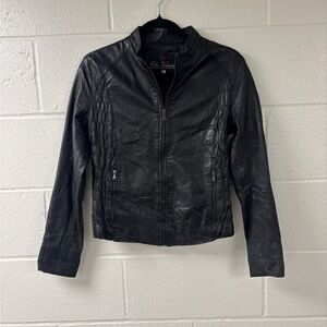 Elsa Valentini Black Faux Leather Moto Jacket | Size 42 (XS-S)